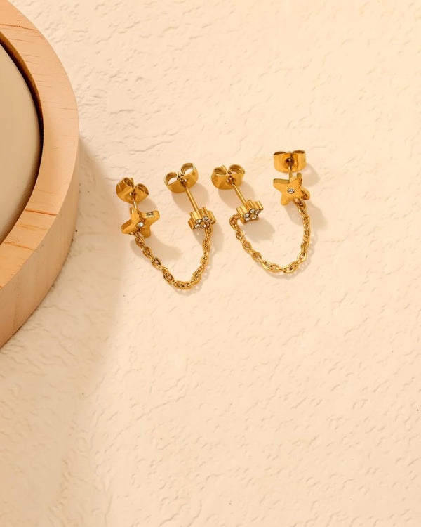 Boucles d'Oreilles Chaîne Étoile & Fleur Brillante