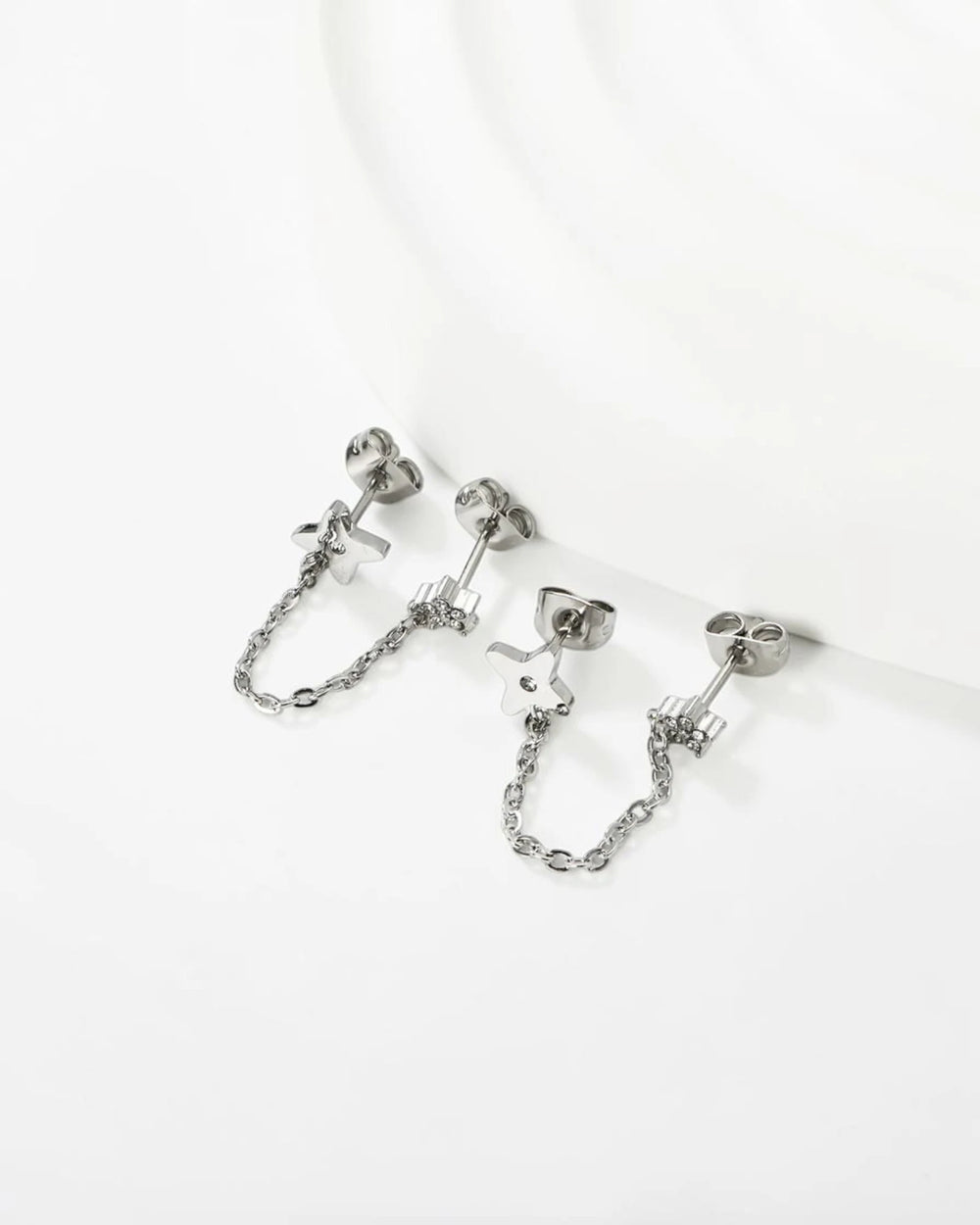 Boucles d'Oreilles Chaîne Étoile & Fleur Brillante