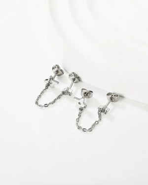 Boucles d'Oreilles Chaîne Étoile & Fleur Brillante