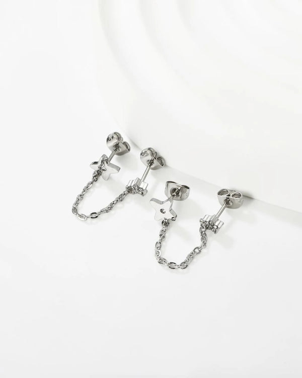 Boucles d'Oreilles Chaîne Étoile & Fleur Brillante