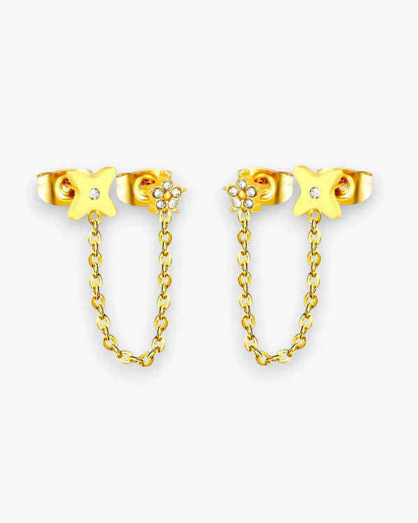 Boucles d'Oreilles Chaîne Étoile & Fleur Brillante - BEQUEEN PARIS