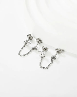 Boucles d'Oreilles Chaîne Étoile & Fleur Brillante - BEQUEEN PARIS
