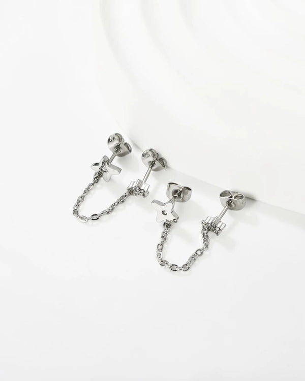 Boucles d'Oreilles Chaîne Étoile & Fleur Brillante - BEQUEEN PARIS