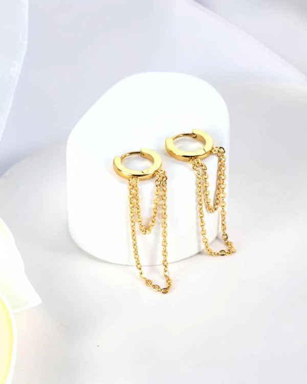 Boucles d'Oreilles Créoles Huggie Chaîne en Acier Inoxydable - BEQUEEN PARIS