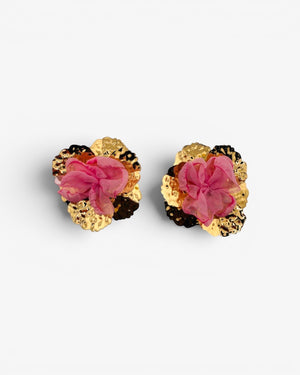 Boucles d'oreilles fleur dorée tissu - BEQUEEN PARIS
