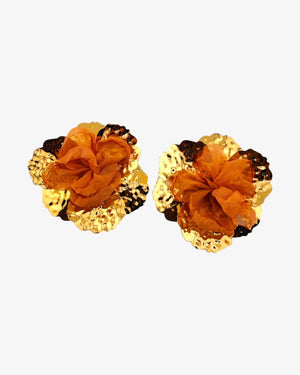 Boucles d'oreilles fleur dorée tissu - BEQUEEN PARIS