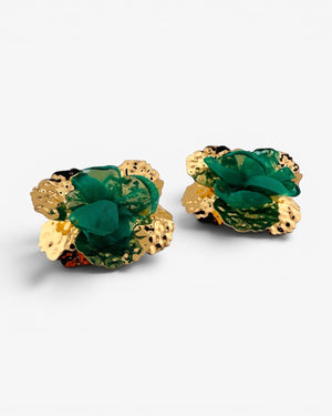 Boucles d'oreilles fleur dorée tissu - BEQUEEN PARIS