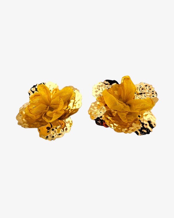Boucles d'oreilles fleur dorée tissu - BEQUEEN PARIS