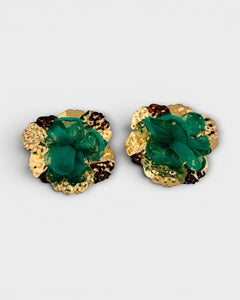Boucles d'oreilles fleur dorée tissu - BEQUEEN PARIS