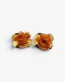 Boucles d'oreilles fleur dorée tissu - BEQUEEN PARIS