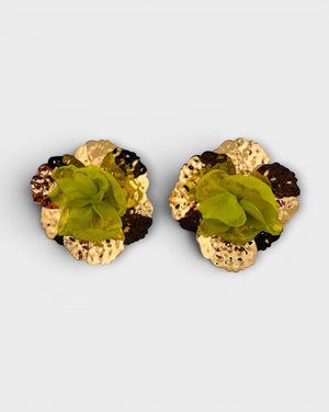 Boucles d'oreilles fleur dorée tissu - BEQUEEN PARIS