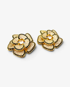 Boucles d'oreilles Fleur Pavée Noir & Doré - BEQUEEN PARIS