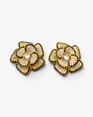 Boucles d'oreilles Fleur Pavée Noir & Doré - BEQUEEN PARIS