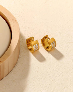 Boucles d'oreilles Jade – Créoles en acier inoxydable avec zircon 10mm - BEQUEEN PARIS