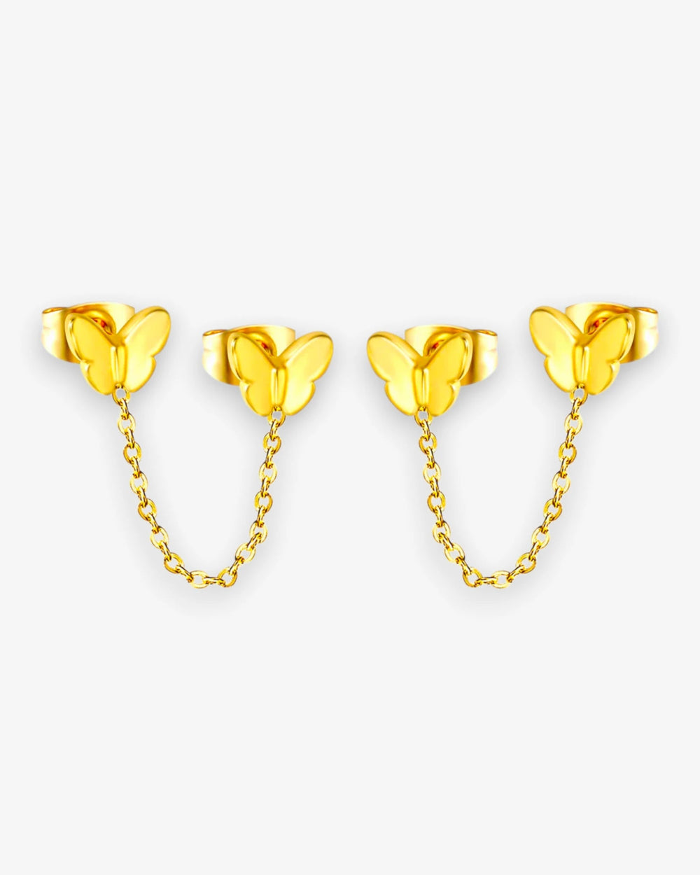 Boucles d'Oreilles Papillon Double Puces Chaîne en Acier Inoxydable - BEQUEEN PARIS