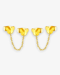 Boucles d'Oreilles Papillon Double Puces Chaîne en Acier Inoxydable - BEQUEEN PARIS
