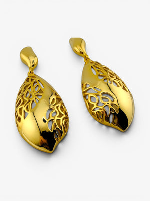Boucles d'oreilles Pendantes Feuille Ajourée Dorées - BEQUEEN PARIS