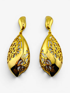 Boucles d'oreilles Pendantes Feuille Ajourée Dorées - BEQUEEN PARIS