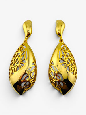 Boucles d'oreilles Pendantes Feuille Ajourée Dorées - BEQUEEN PARIS