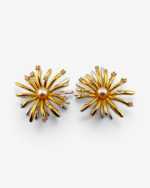 Boucles d'oreilles puces Fleur Éclat Bicolore - BEQUEEN PARIS
