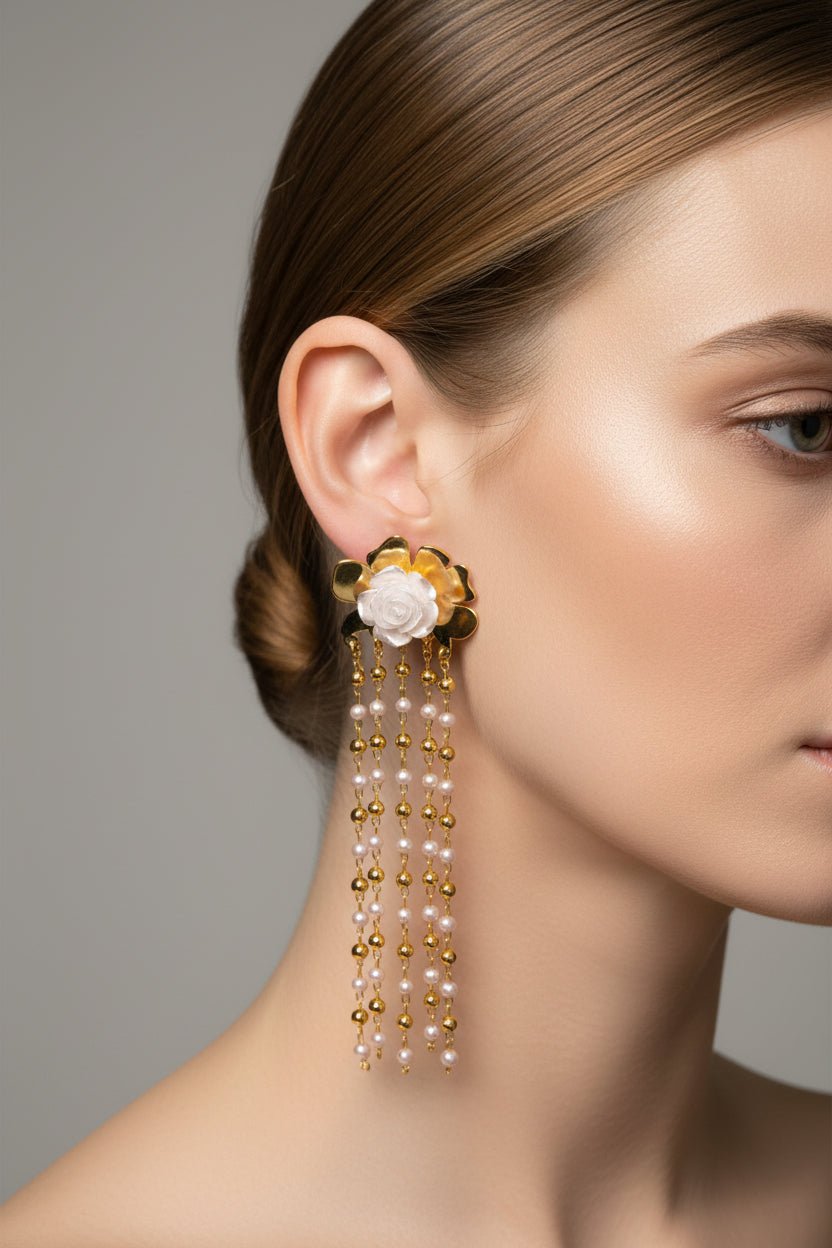 Boucles d'oreilles Rose Perlée Cascade - BEQUEEN PARIS