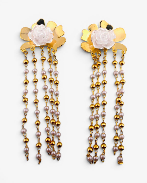 Boucles d'oreilles Rose Perlée Cascade - BEQUEEN PARIS