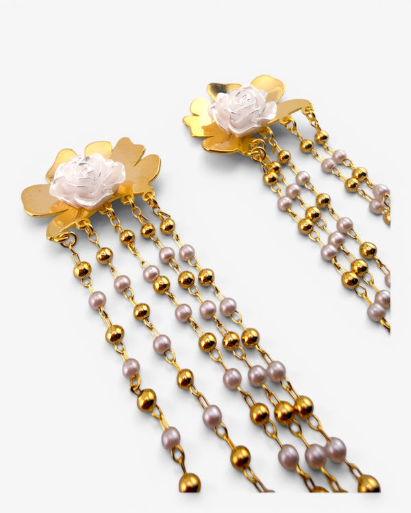 Boucles d'oreilles Rose Perlée Cascade - BEQUEEN PARIS