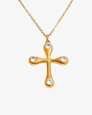 Collier Croix Lumina –Acier inoxydable doré et zircons - BEQUEEN