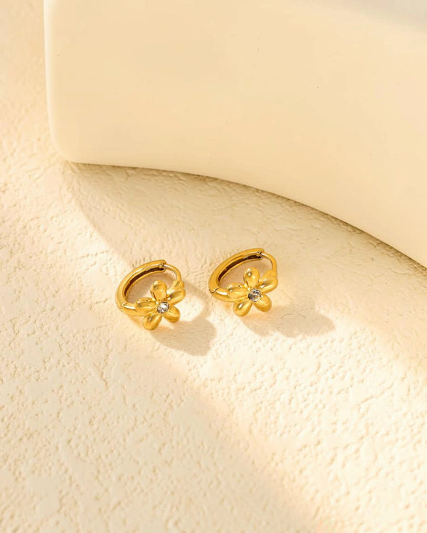 Créoles Fleur Zircon en acier inoxydable - BEQUEEN PARIS