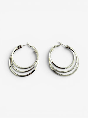 Créoles Triple Anneau Argentées 4cm - BEQUEEN PARIS
