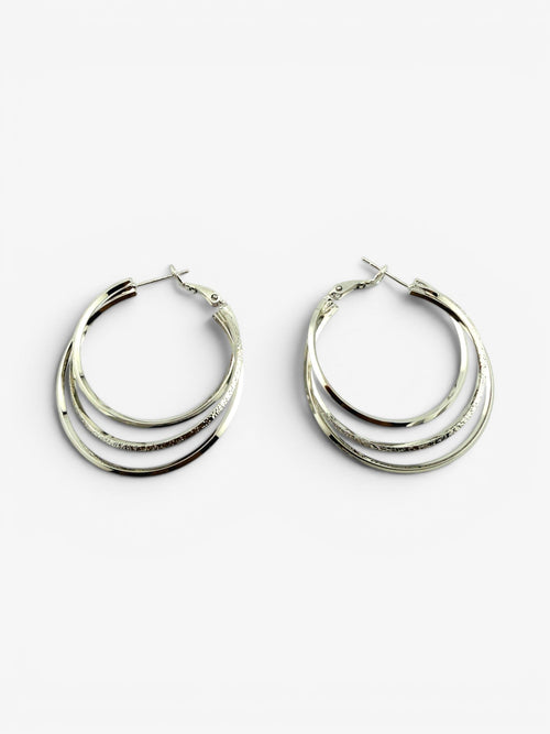 Créoles Triple Anneau Argentées 4cm - BEQUEEN PARIS