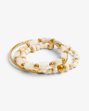 Lot de 3 Bracelets Perles Nacrées & Jonc Doré | Élégance Bohème - BEQUEEN