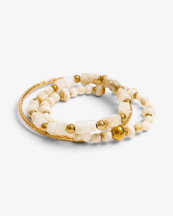 Lot de 3 Bracelets Perles Nacrées & Jonc Doré | Élégance Bohème - BEQUEEN