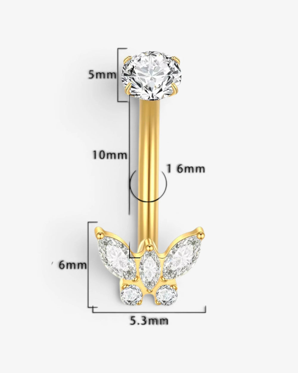 Piercing nombril Papillon Zircon – Doré - BEQUEEN