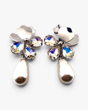 Puces d'oreilles Fleur Perle & Cristal - BEQUEEN PARIS