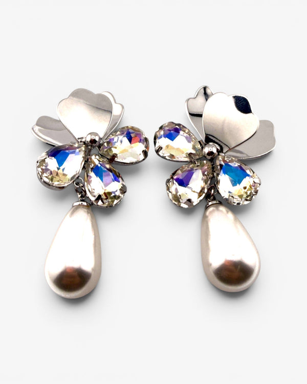 Puces d'oreilles Fleur Perle & Cristal - BEQUEEN PARIS