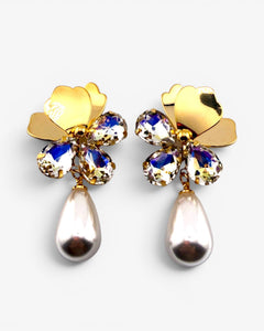 Puces d'oreilles Fleur Perle & Cristal - BEQUEEN PARIS