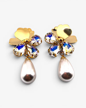 Puces d'oreilles Fleur Perle & Cristal - BEQUEEN PARIS