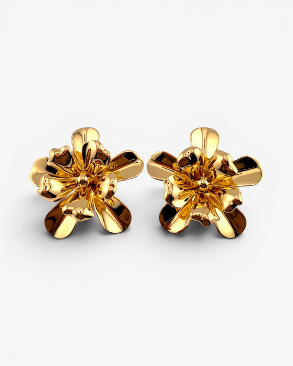 Puces d'oreilles Fleur Sculptée Dorées - BEQUEEN PARIS