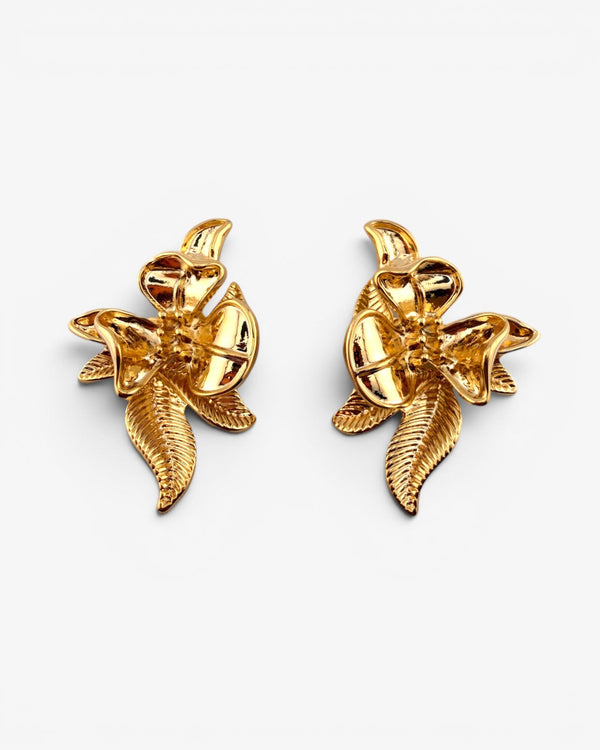 Puces d'oreilles Fleur Tropicale Dorées - BEQUEEN PARIS