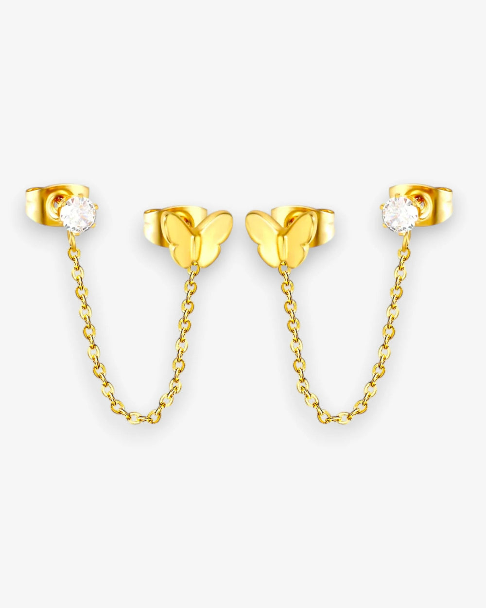 Puces Papillon Chaîne & Zircon en acier inoxydable - BEQUEEN PARIS