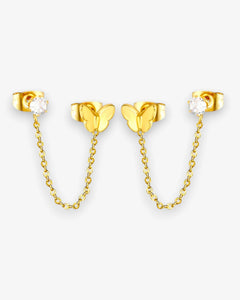 Puces Papillon Chaîne & Zircon en acier inoxydable - BEQUEEN PARIS