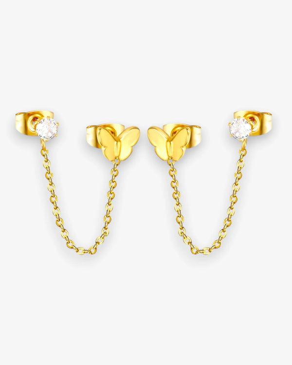 Puces Papillon Chaîne & Zircon en acier inoxydable - BEQUEEN PARIS